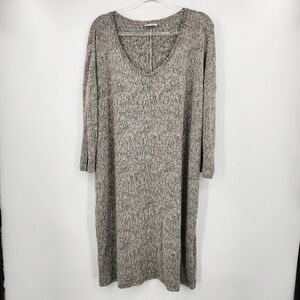 J. Jill Heathered Knit Long Sleeve Dress V Neck Womens Size XL Neutral